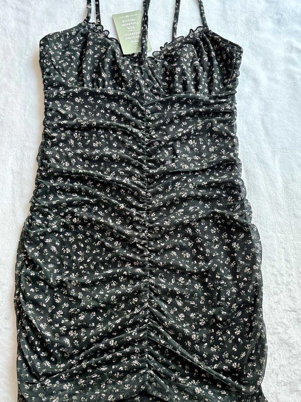 H&M NWT Black Ditsy Floral Ruched Bodycon Cami Mini Dress